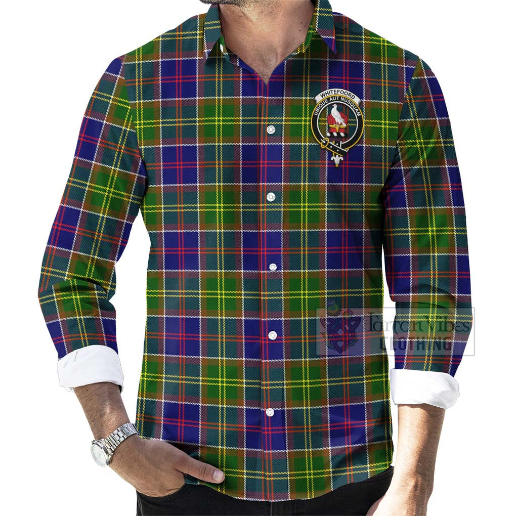 Tartan Vibes Clothing Whitefoord Tartan Long Sleeve Button Shirt with Family Crest Celtic Skull Style