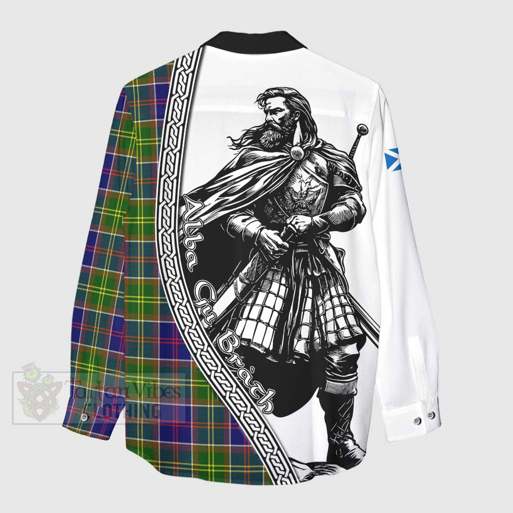 Tartan Vibes Clothing Whitefoord Tartan Clan Crest Women's Casual Shirt with Highlander Warrior Celtic Style