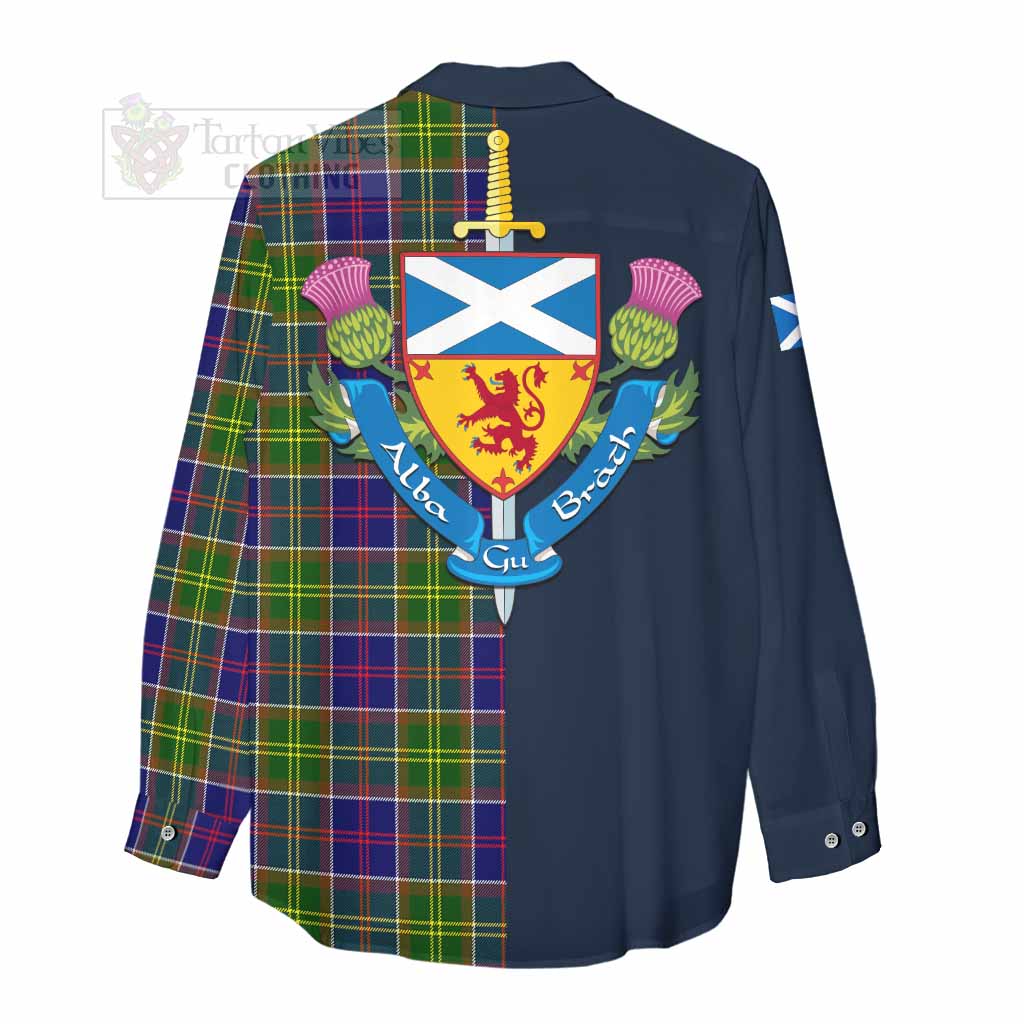 Tartan Vibes Clothing Whitefoord Tartan Women's Casual Shirt Alba with Scottish Lion Royal Arm Half Style