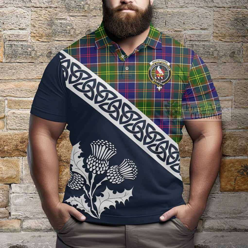 Whitefoord Tartan Polo Shirt Featuring Thistle and Scotland Map