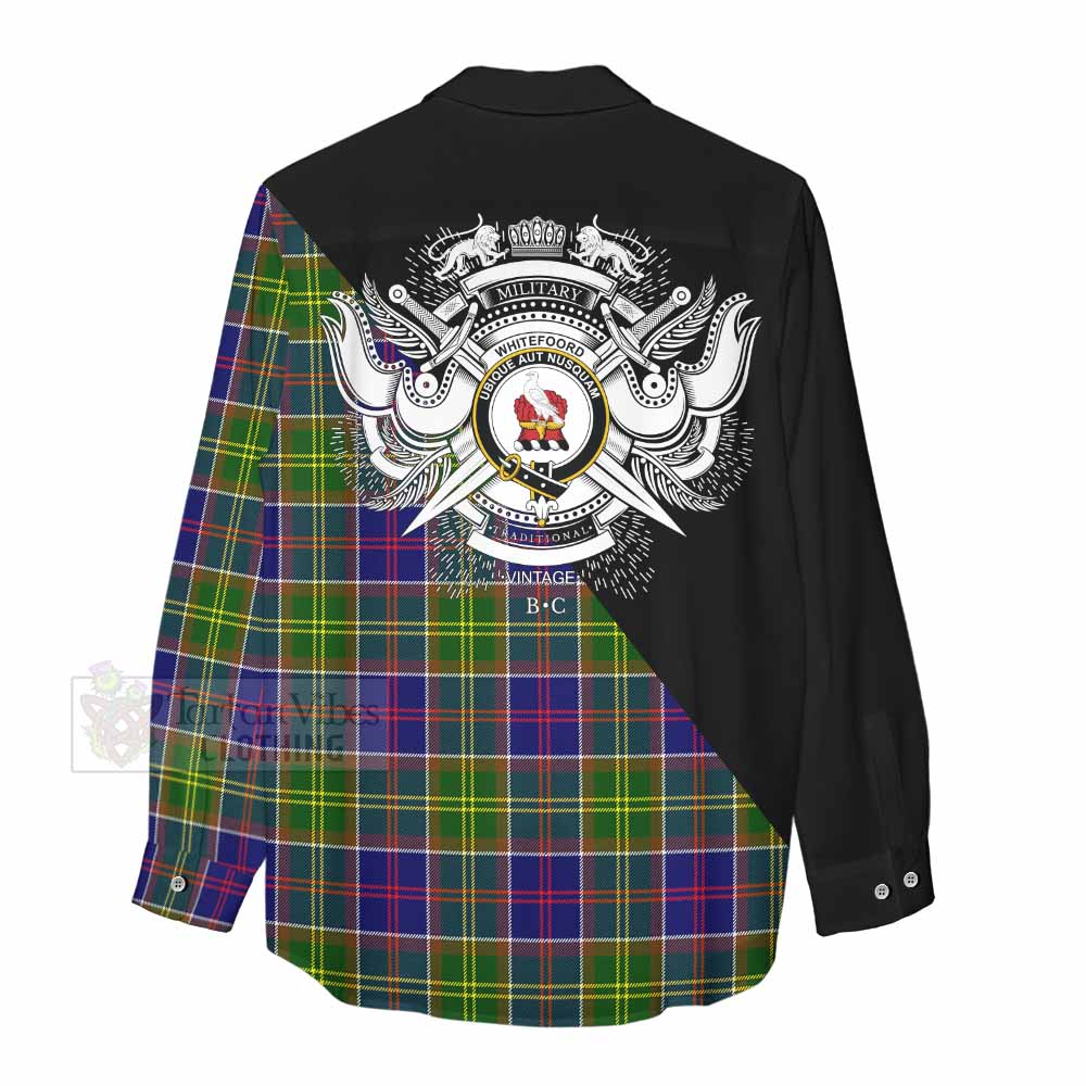 Tartan Vibes Clothing Whitefoord Tartan Women's Casual Shirt with Family Crest and Military Logo Style