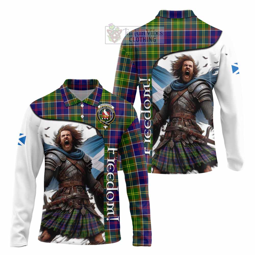 Tartan Vibes Clothing Whitefoord Crest Tartan Long Sleeve Polo Shirt Inspired by the Freedom of Scottish Warrior