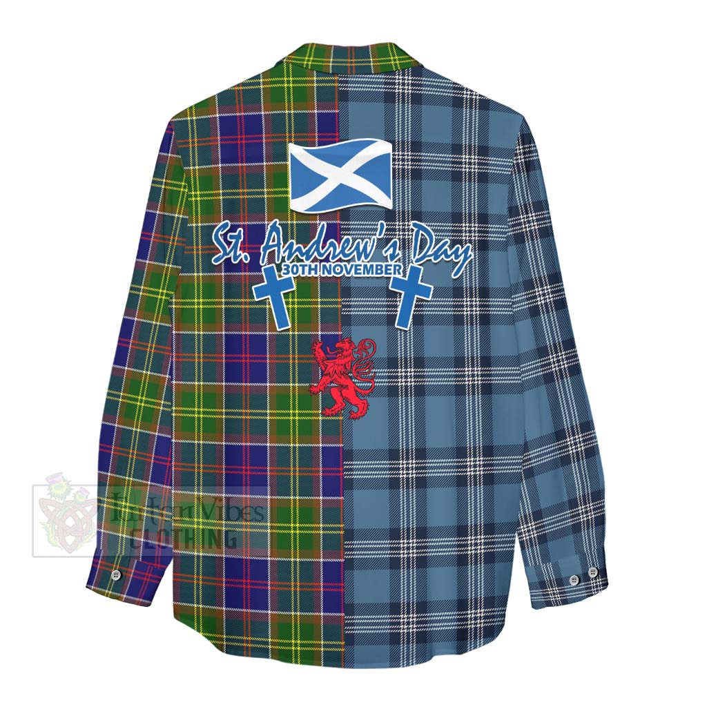 Tartan Vibes Clothing Whitefoord Tartan Women's Casual Shirt Happy St. Andrew's Day Half Tartan Style