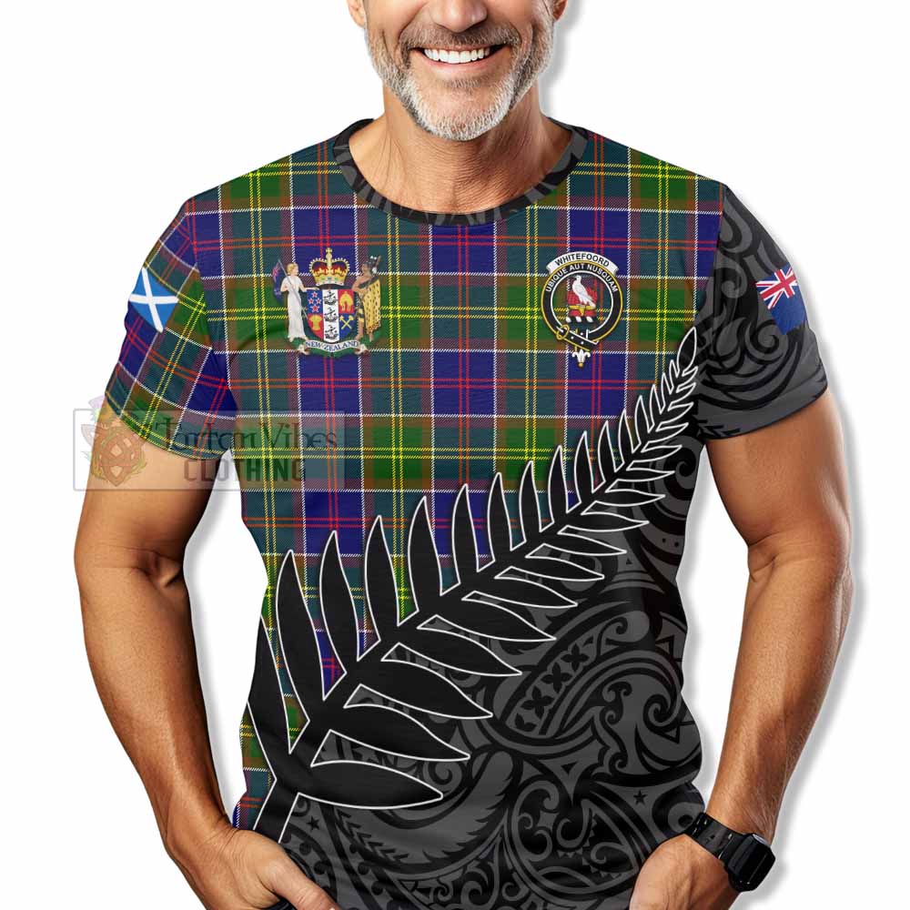 Tartan Vibes Clothing Whitefoord Crest Tartan T-Shirt with New Zealand Silver Fern Half Style