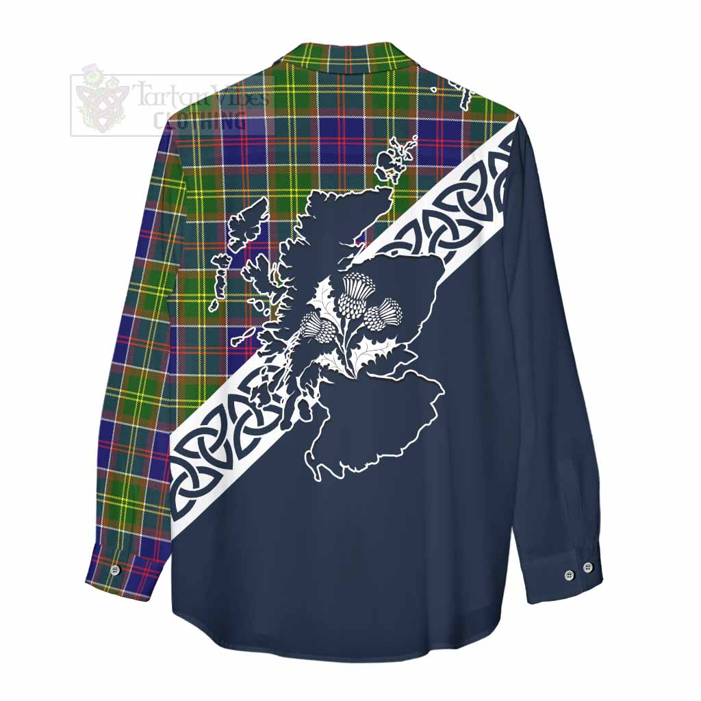 Tartan Vibes Clothing Whitefoord Tartan Women's Casual Shirt Featuring Thistle and Scotland Map