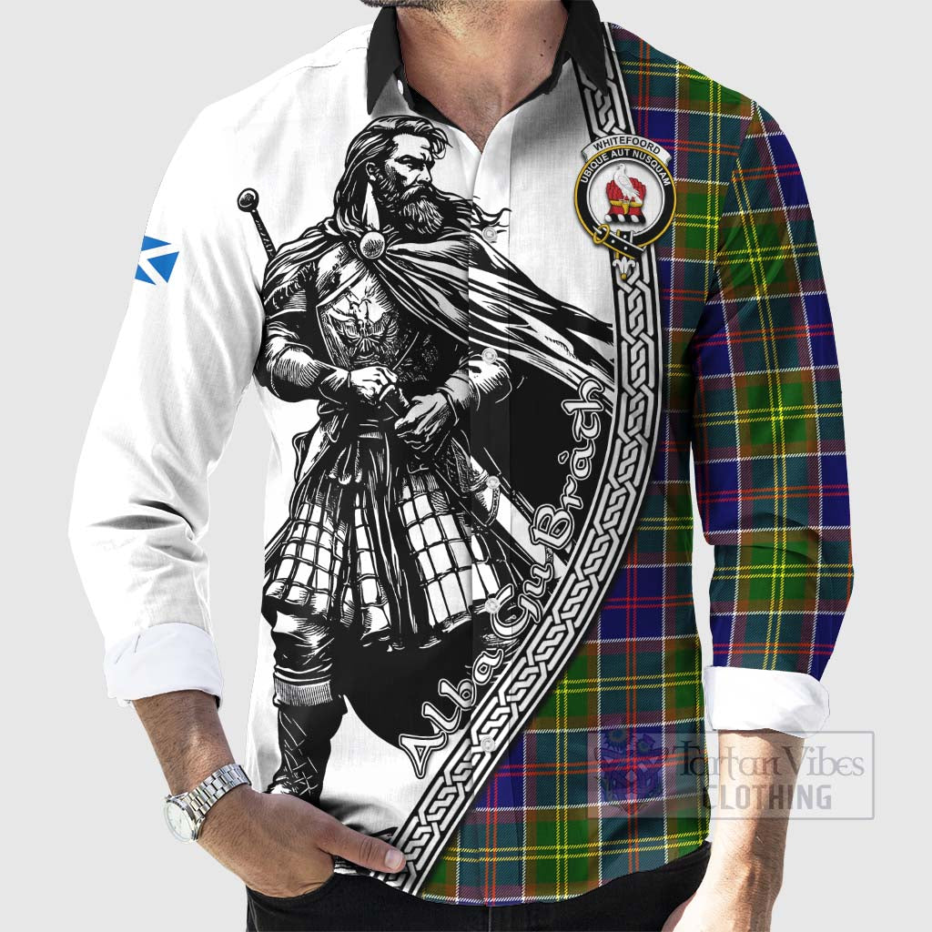 Tartan Vibes Clothing Whitefoord Tartan Clan Crest Long Sleeve Button Shirt with Highlander Warrior Celtic Style