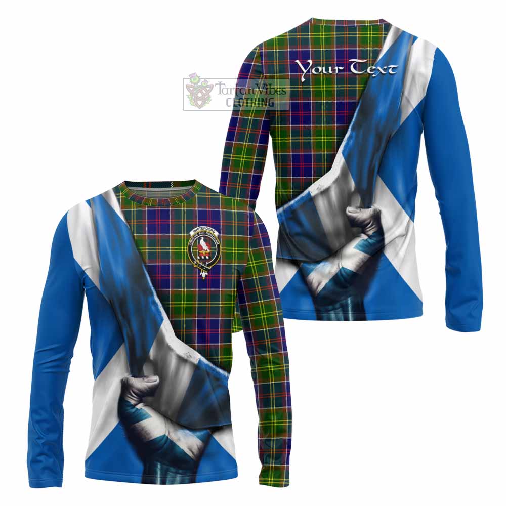 Tartan Vibes Clothing Whitefoord Tartan Long Sleeve T-Shirt with Family Crest Scotland Patriotic Style