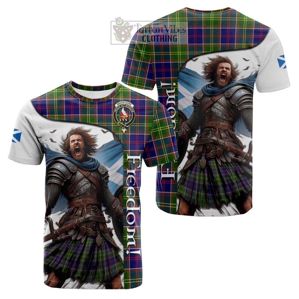 Tartan Vibes Clothing Whitefoord Crest Tartan Cotton T-shirt Inspired by the Freedom of Scottish Warrior