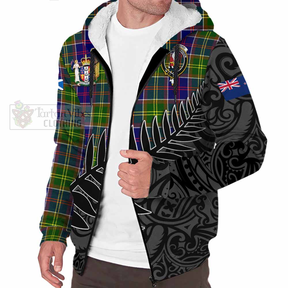 Tartan Vibes Clothing Whitefoord Crest Tartan Sherpa Hoodie with New Zealand Silver Fern Half Style