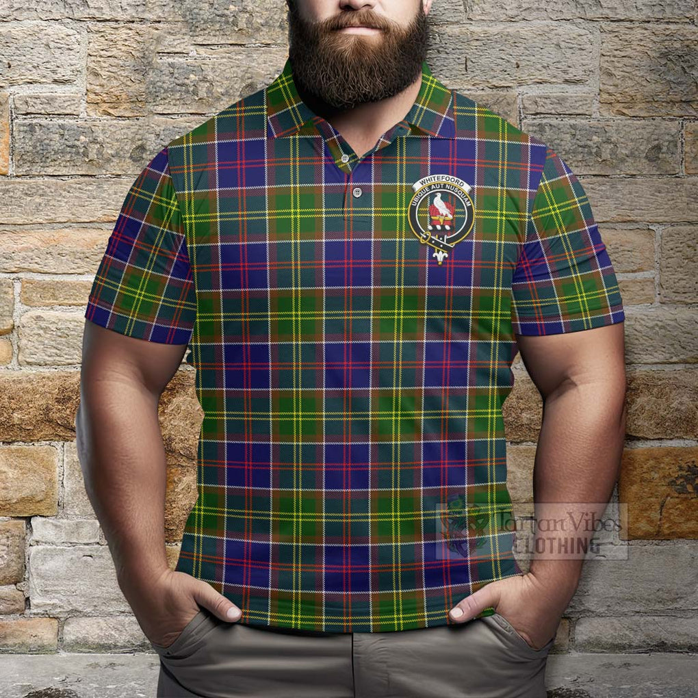 Tartan Vibes Clothing Whitefoord Tartan Polo Shirt with Family Crest and Bearded Skull Holding Bottles of Whiskey