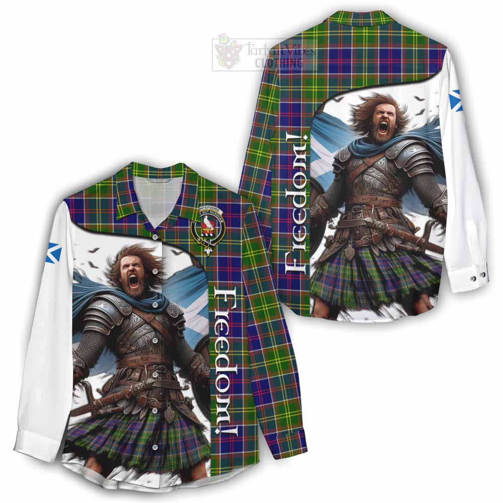 Tartan Vibes Clothing Whitefoord Crest Tartan Women's Casual Shirt Inspired by the Freedom of Scottish Warrior