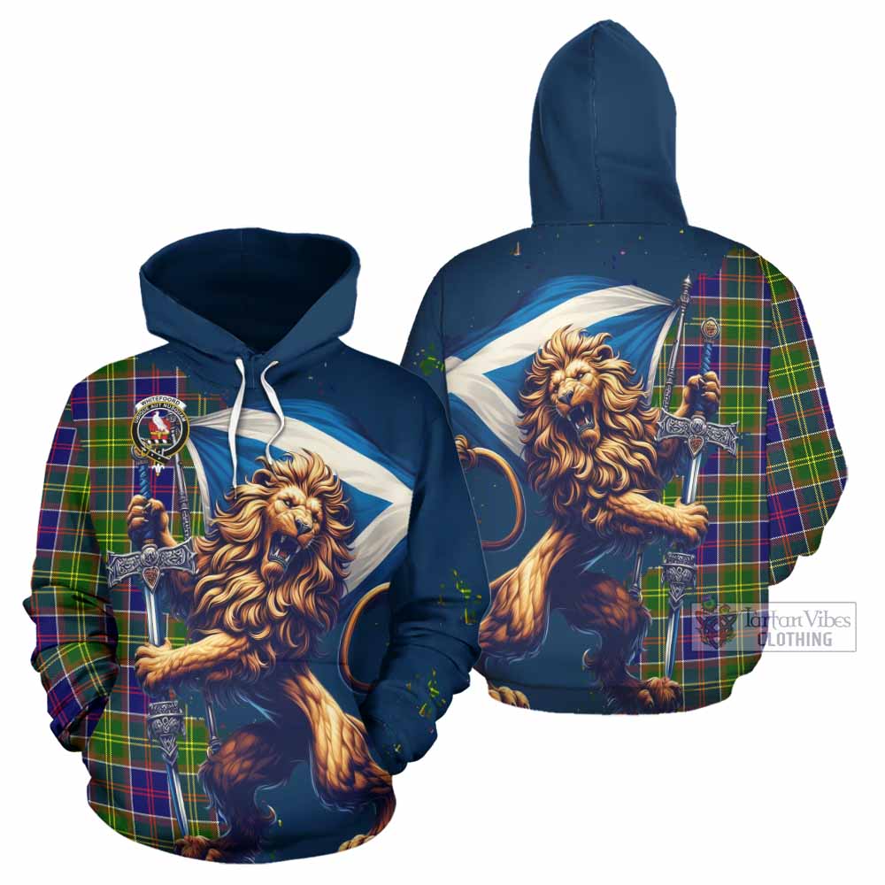 Whitefoord Tartan Family Crest Hoodie with Scottish Majestic Lion