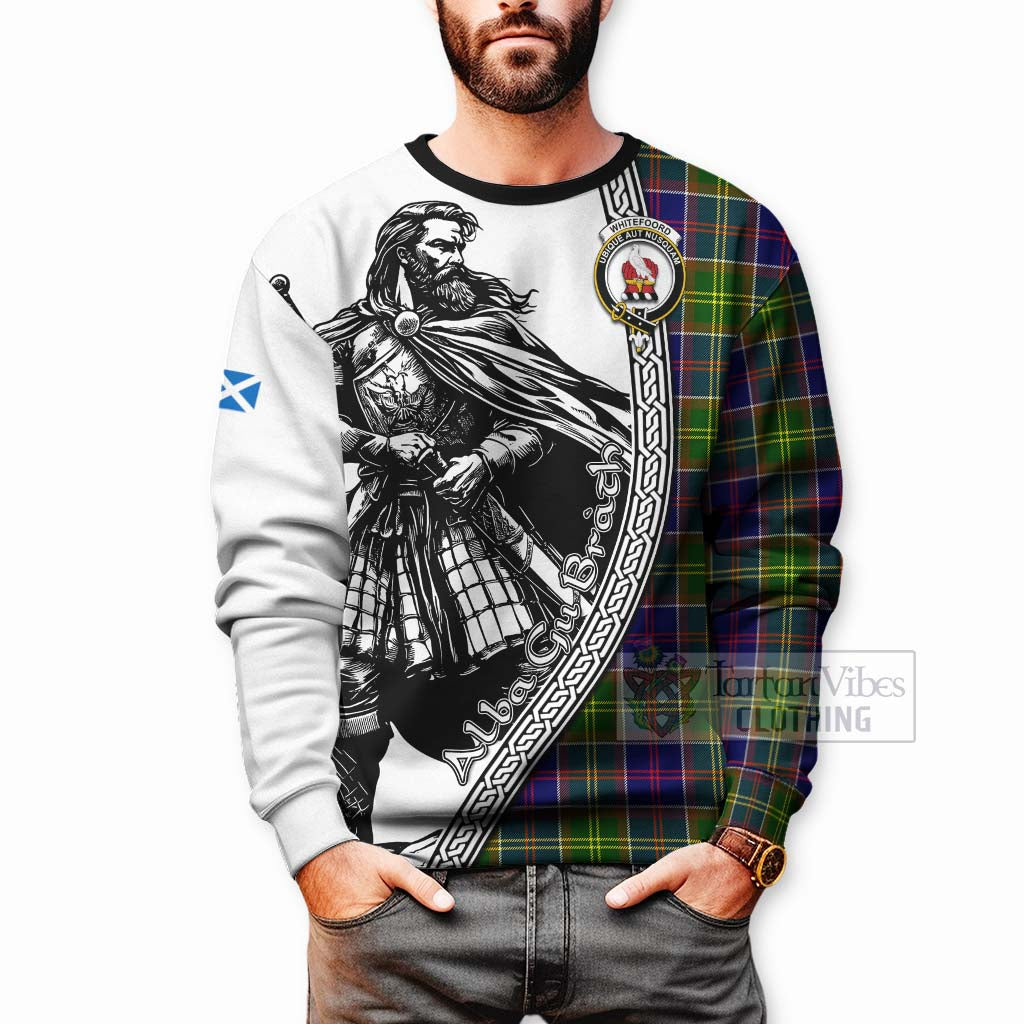 Tartan Vibes Clothing Whitefoord Tartan Clan Crest Sweatshirt with Highlander Warrior Celtic Style