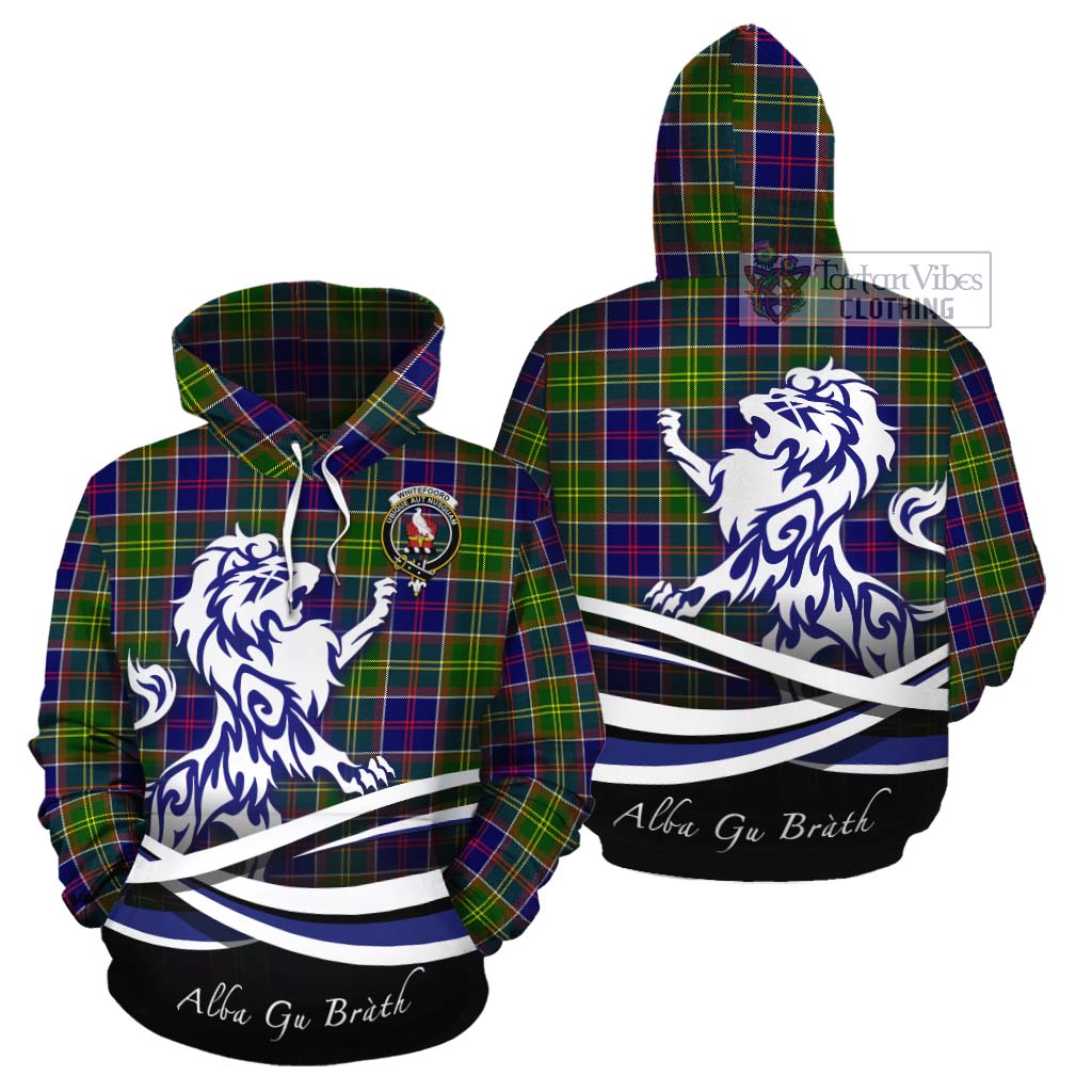 Tartan Vibes Clothing Whitefoord Tartan Cotton Hoodie with Alba Gu Brath Regal Lion Emblem