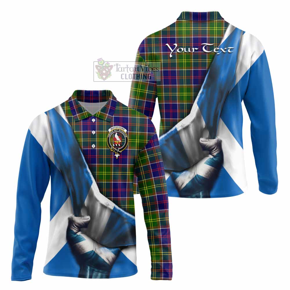 Tartan Vibes Clothing Whitefoord Tartan Long Sleeve Polo Shirt with Family Crest Scotland Patriotic Style