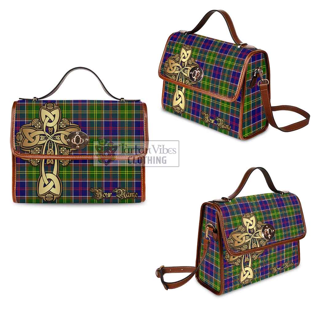 Tartan Vibes Clothing Whitefoord Tartan Waterproof Canvas Bag Golden Thistle Celtic Cross Style