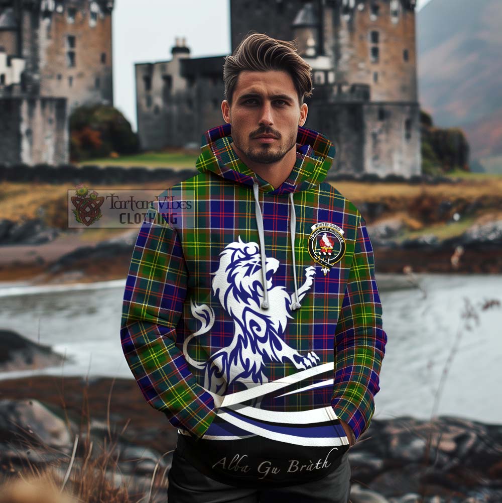 Tartan Vibes Clothing Whitefoord Tartan Cotton Hoodie with Alba Gu Brath Regal Lion Emblem