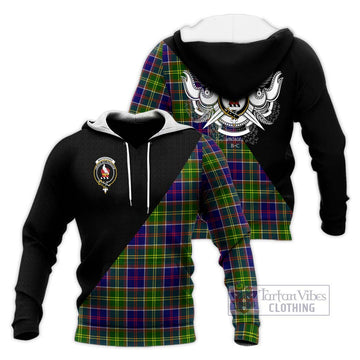 Whitefoord Tartan Knitted Hoodie with Family Crest and Military Logo Style