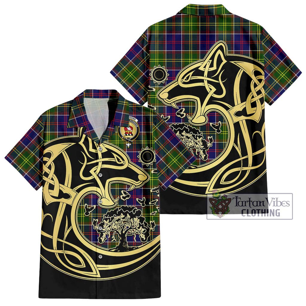 Whitefoord Tartan Short Sleeve Button Shirt with Family Crest Celtic Wolf Style Kid - Tartan Vibes Clothing