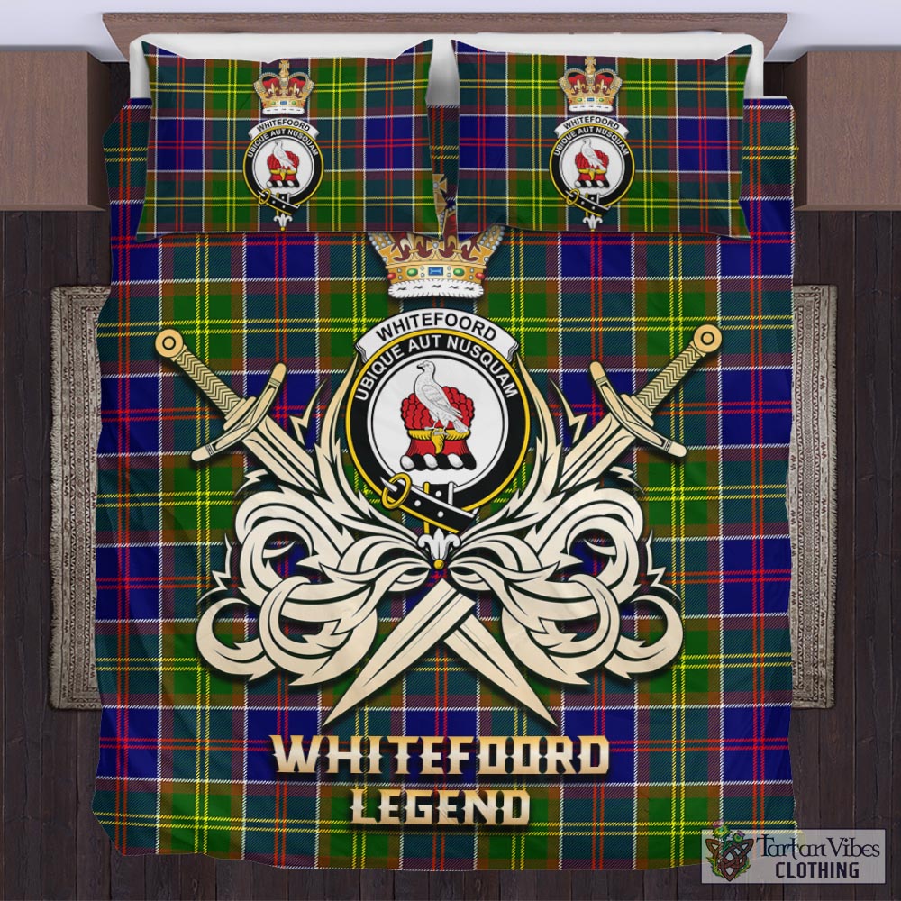 Tartan Vibes Clothing Whitefoord Modern Tartan Bedding Set with Clan Crest and the Golden Sword of Courageous Legacy