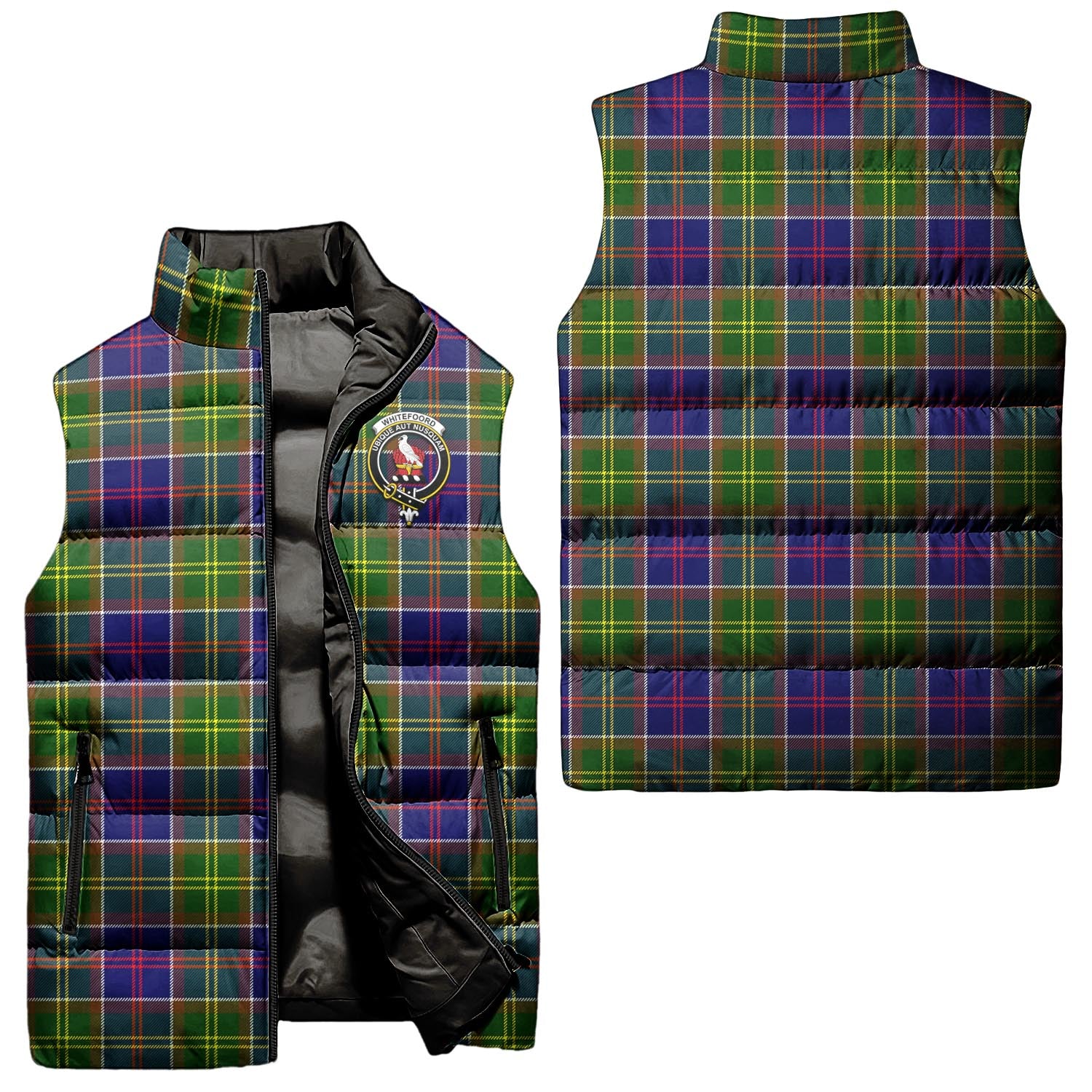 Whitefoord Modern Tartan Sleeveless Puffer Jacket with Family Crest Unisex - Tartanvibesclothing