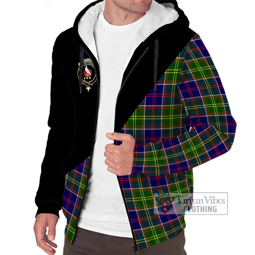 Whitefoord Tartan Sherpa Hoodie with Family Crest and Military Logo Style Unisex S - Tartanvibesclothing Shop