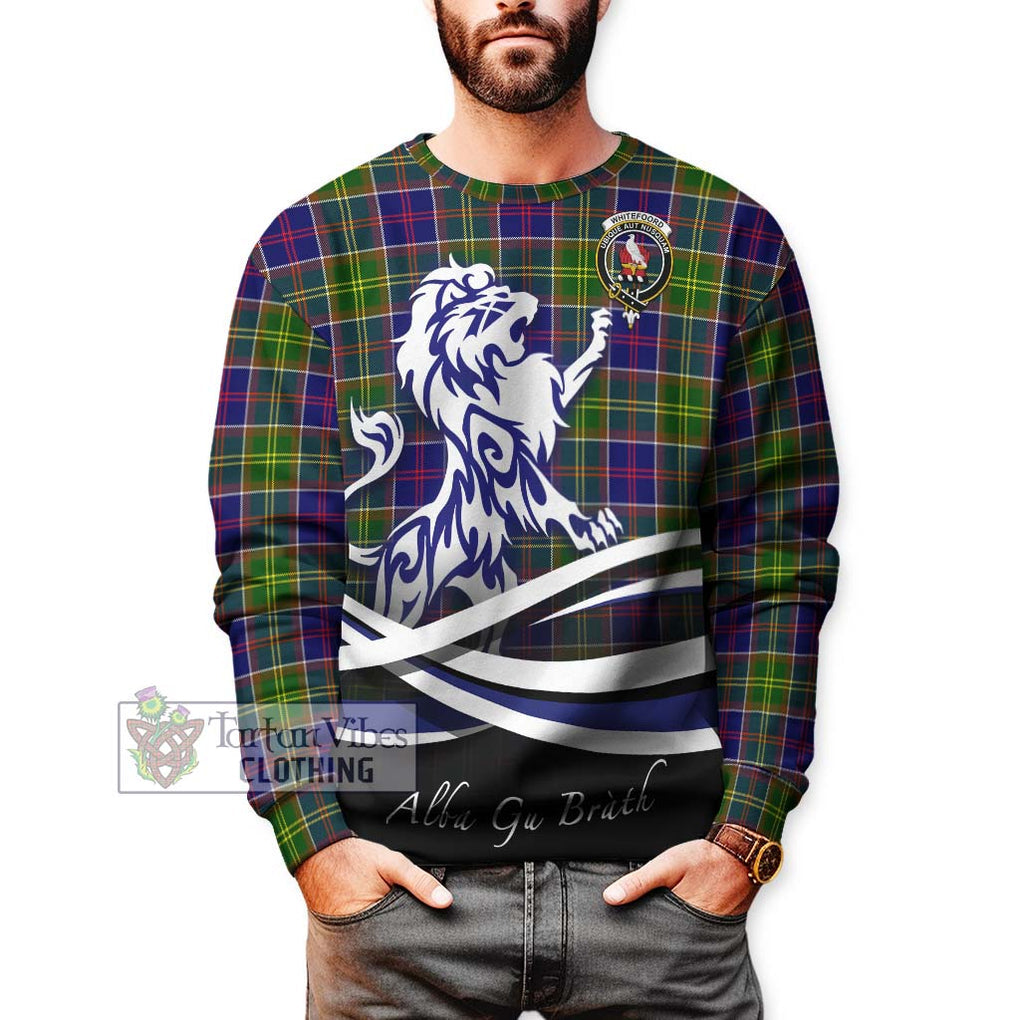 Whitefoord Tartan Sweatshirt with Alba Gu Brath Regal Lion Emblem Unisex - Tartanvibesclothing Shop