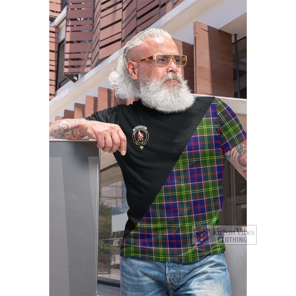 Tartan Vibes Clothing Whitefoord Modern Tartan Cotton T-shirt with Family Crest and Military Logo Style