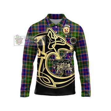 Whitefoord Tartan Long Sleeve Polo Shirt with Family Crest Celtic Wolf Style Unisex - Tartan Vibes Clothing