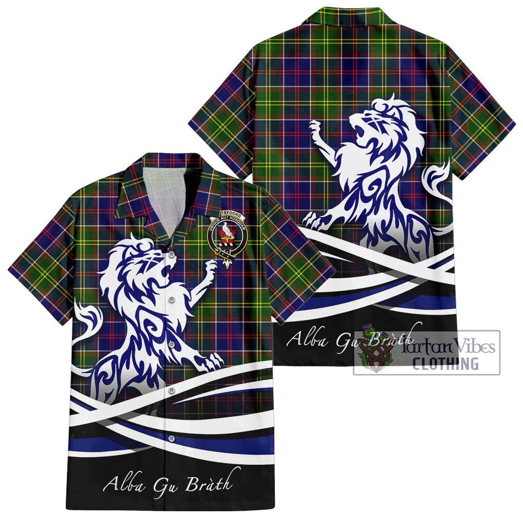 Whitefoord Tartan Short Sleeve Button Shirt with Alba Gu Brath Regal Lion Emblem Kid - Tartanvibesclothing Shop