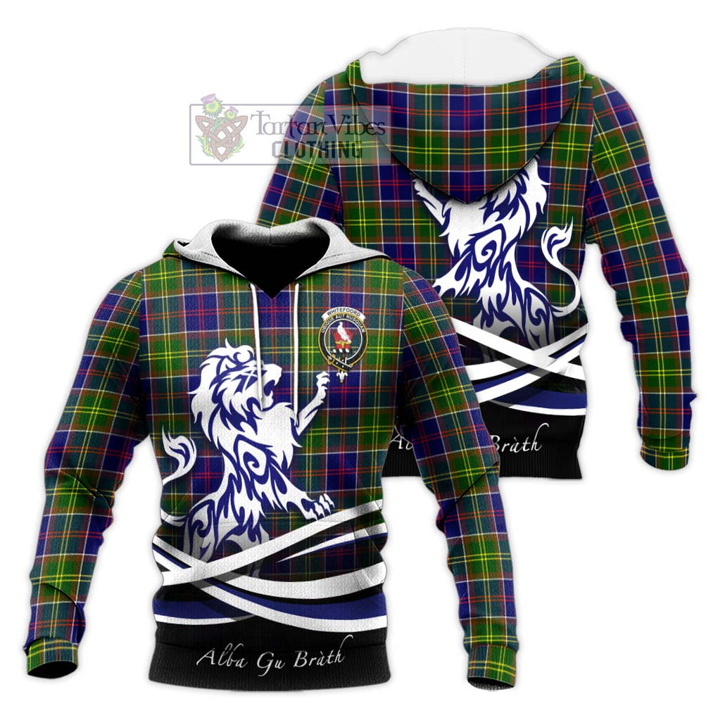 Whitefoord Tartan Knitted Hoodie with Alba Gu Brath Regal Lion Emblem Unisex Knitted Pullover Hoodie - Tartanvibesclothing Shop