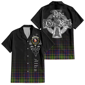 Whitefoord Tartan Short Sleeve Button Up Shirt Featuring Alba Gu Brath Family Crest Celtic Inspired