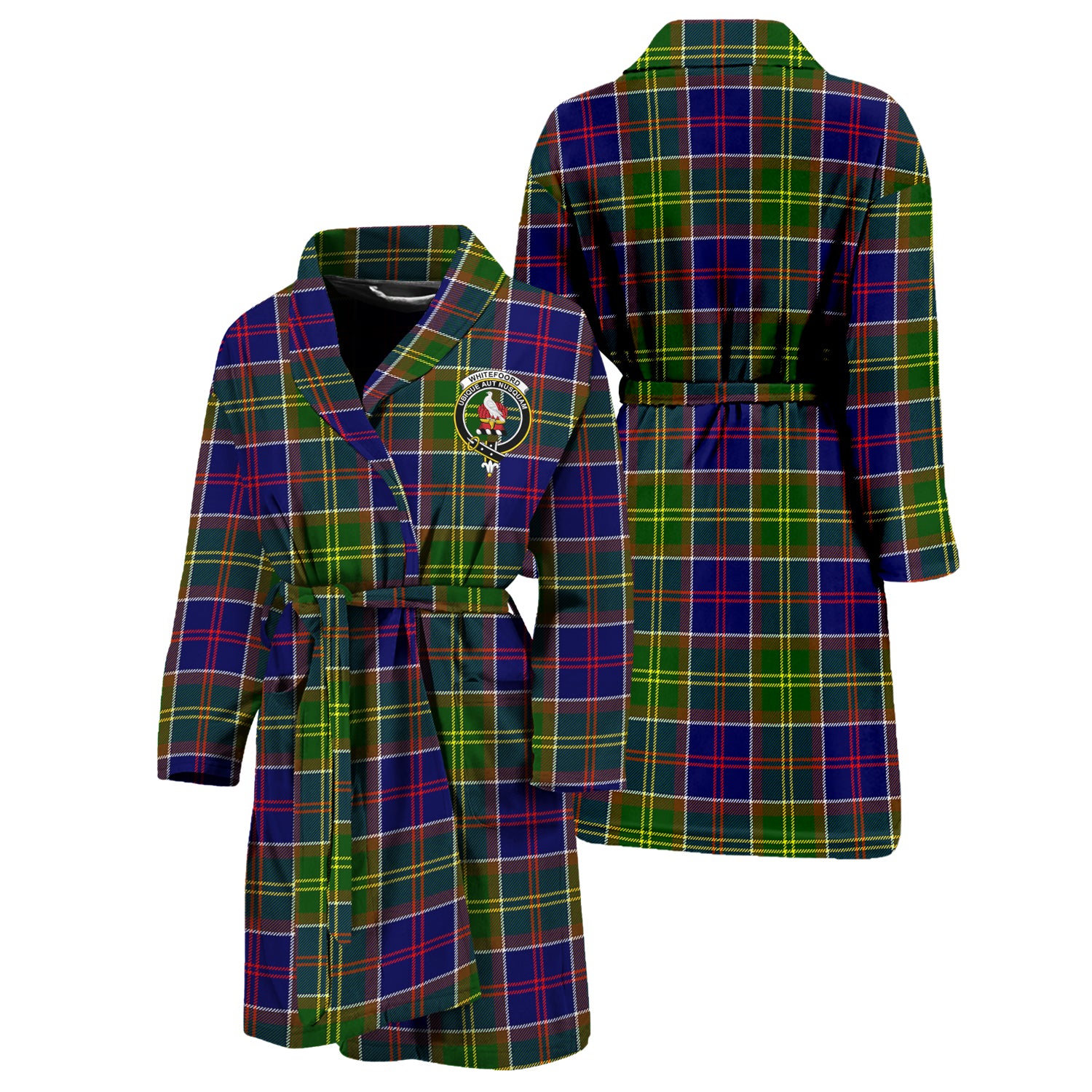 Whitefoord Tartan Bathrobe with Family Crest Unisex S - Tartan Vibes Clothing