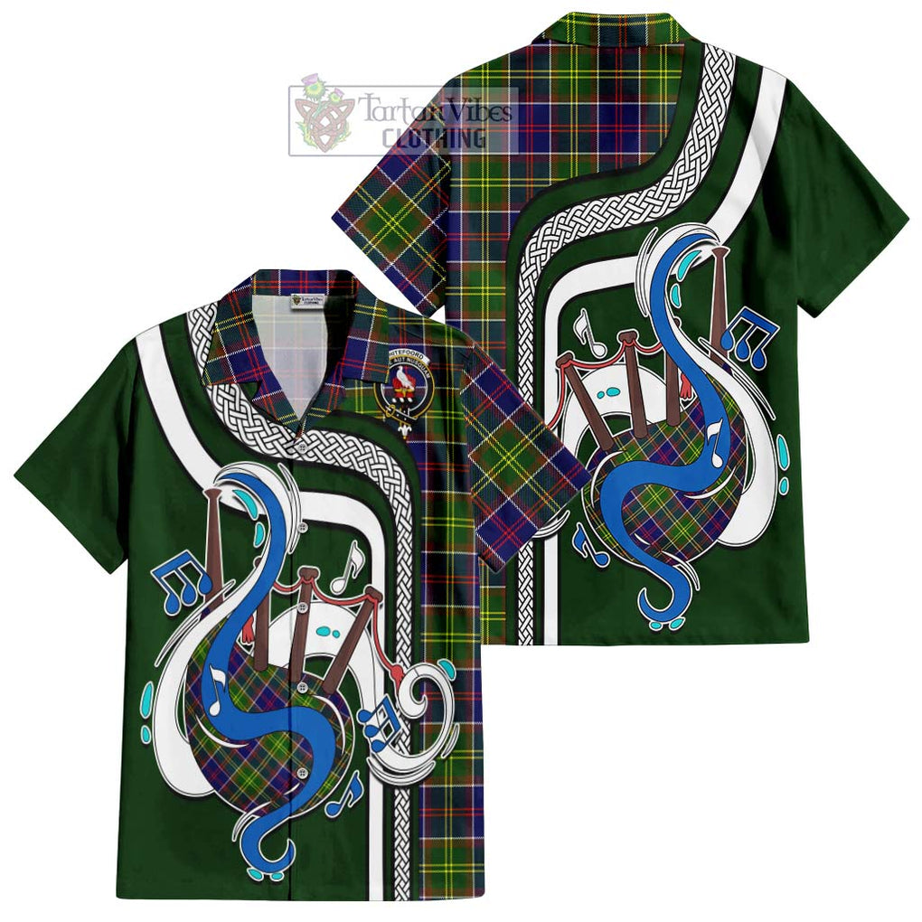 Whitefoord Tartan Short Sleeve Button Shirt with Epic Bagpipe Style Kid - Tartanvibesclothing Shop