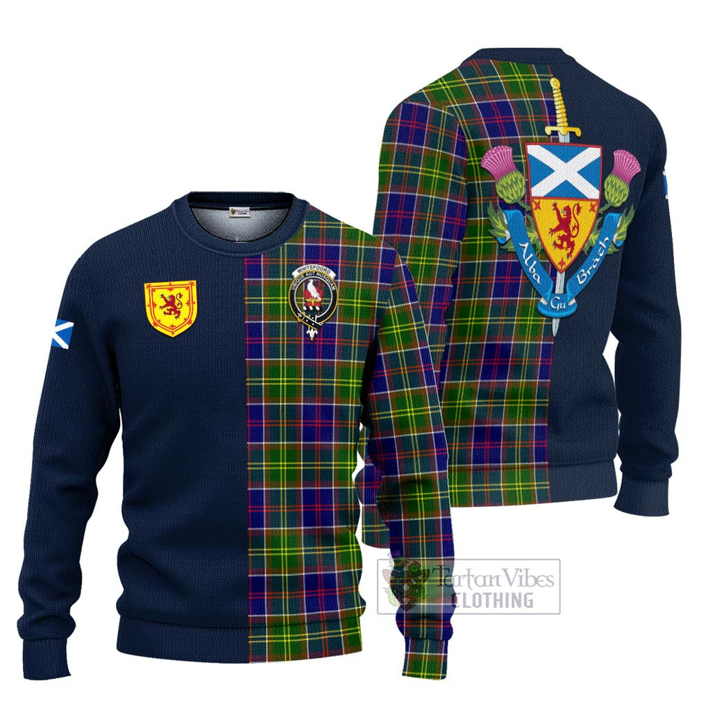 Tartan Vibes Clothing Whitefoord Modern Tartan Knitted Sweater with Scottish Lion Royal Arm Half Style