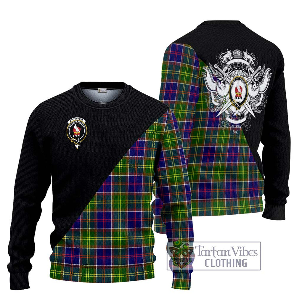 Whitefoord Tartan Knitted Sweater with Family Crest and Military Logo Style Unisex - Tartanvibesclothing Shop