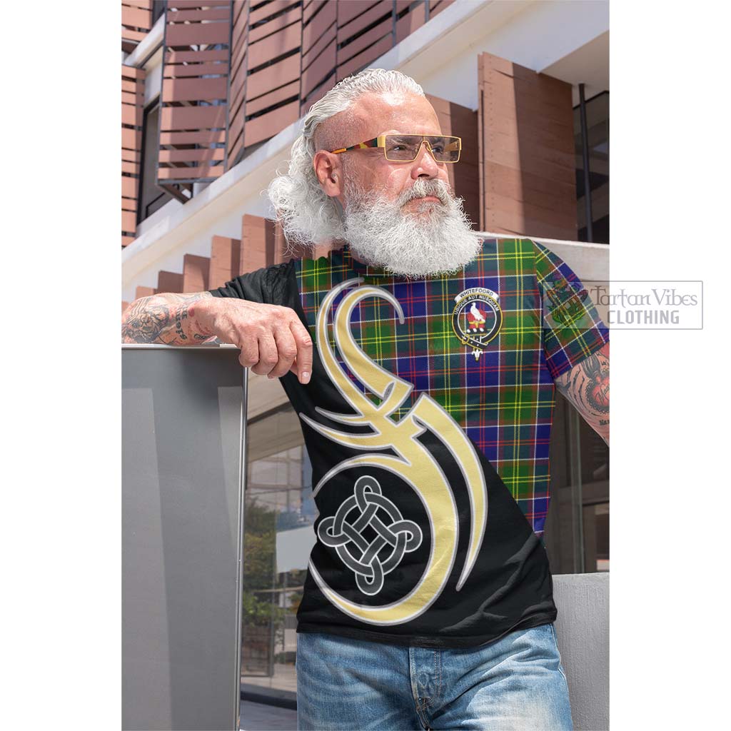 Tartan Vibes Clothing Whitefoord Modern Tartan Cotton T-shirt with Family Crest and Celtic Symbol Style