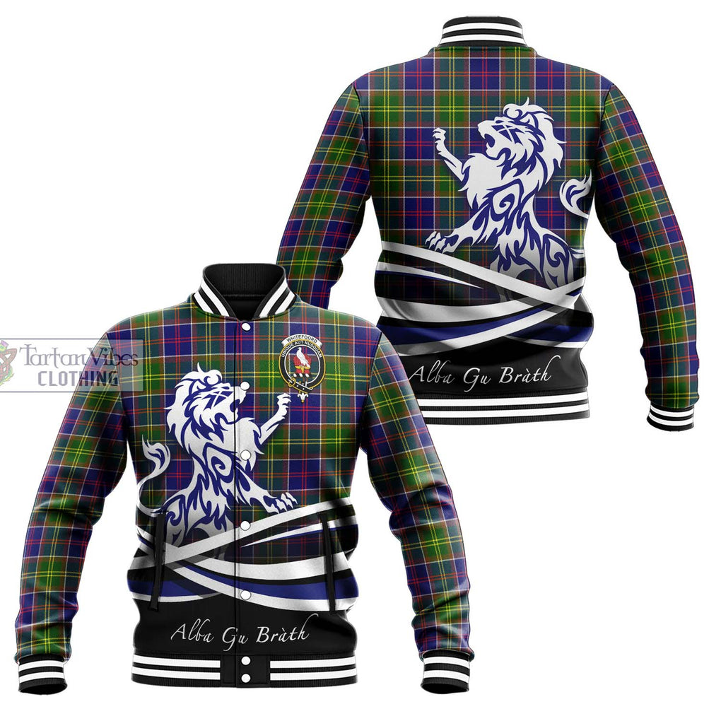 Whitefoord Tartan Baseball Jacket with Alba Gu Brath Regal Lion Emblem Unisex - Tartanvibesclothing Shop