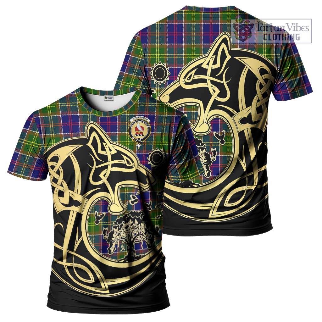 Tartan Vibes Clothing Whitefoord Modern Tartan T-Shirt with Family Crest Celtic Wolf Style