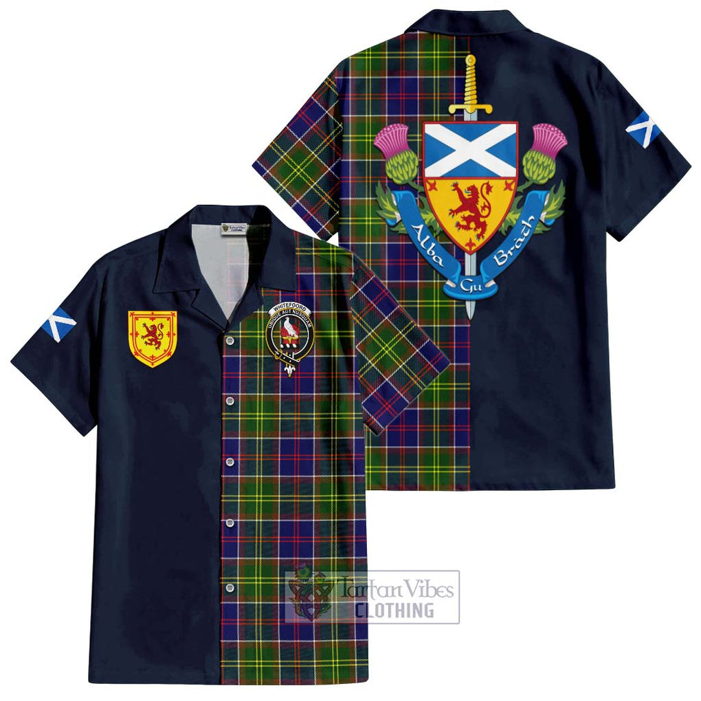 Tartan Vibes Clothing Whitefoord Modern Tartan Short Sleeve Button Shirt with Scottish Lion Royal Arm Half Style