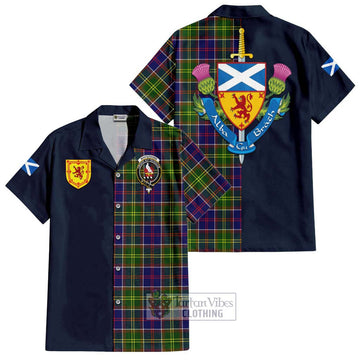 Whitefoord Tartan Short Sleeve Button Shirt Alba with Scottish Lion Royal Arm Half Style