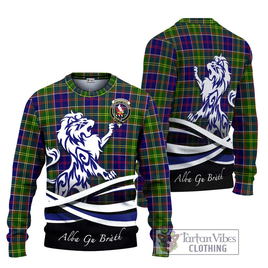 Whitefoord Tartan Knitted Sweater with Alba Gu Brath Regal Lion Emblem Unisex - Tartanvibesclothing Shop