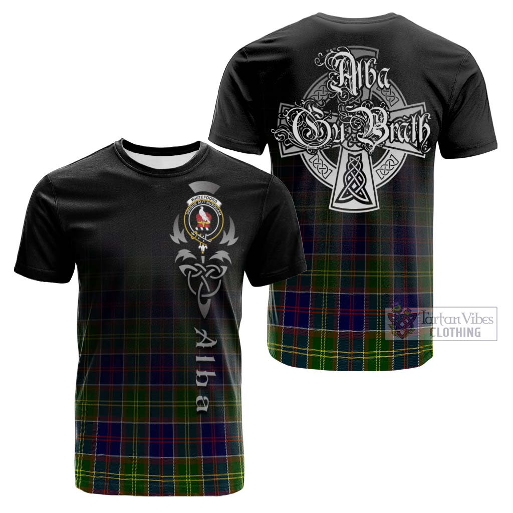 Tartan Vibes Clothing Whitefoord Modern Tartan Cotton T-shirt Featuring Alba Gu Brath Family Crest Celtic Inspired