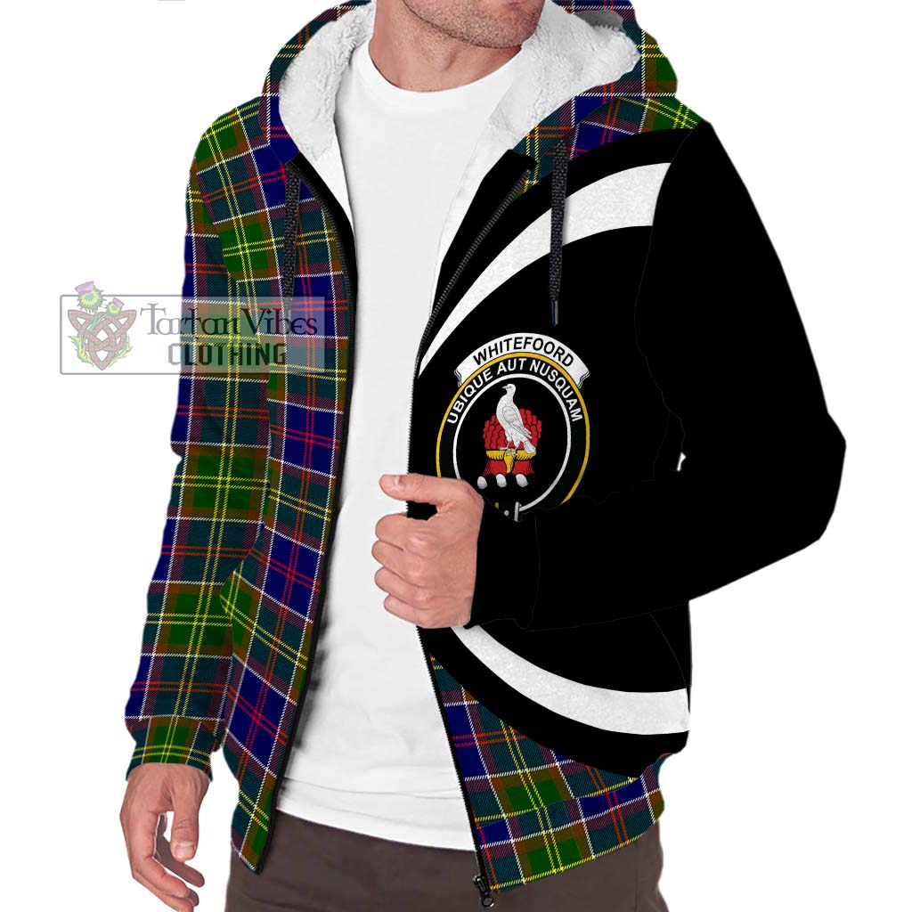 Whitefoord Tartan Sherpa Hoodie with Family Crest Circle Style Unisex S - Tartan Vibes Clothing