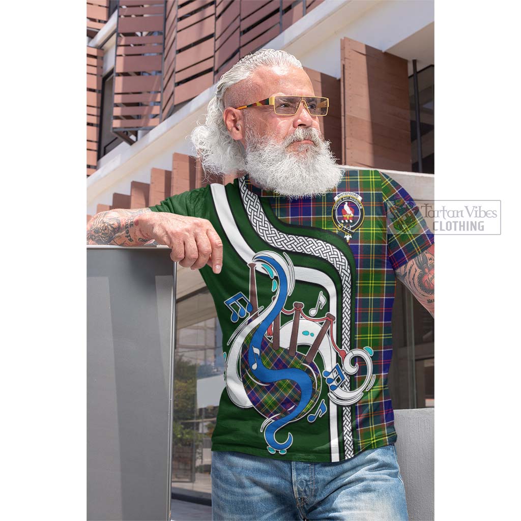 Tartan Vibes Clothing Whitefoord Modern Tartan Cotton T-shirt with Epic Bagpipe Style