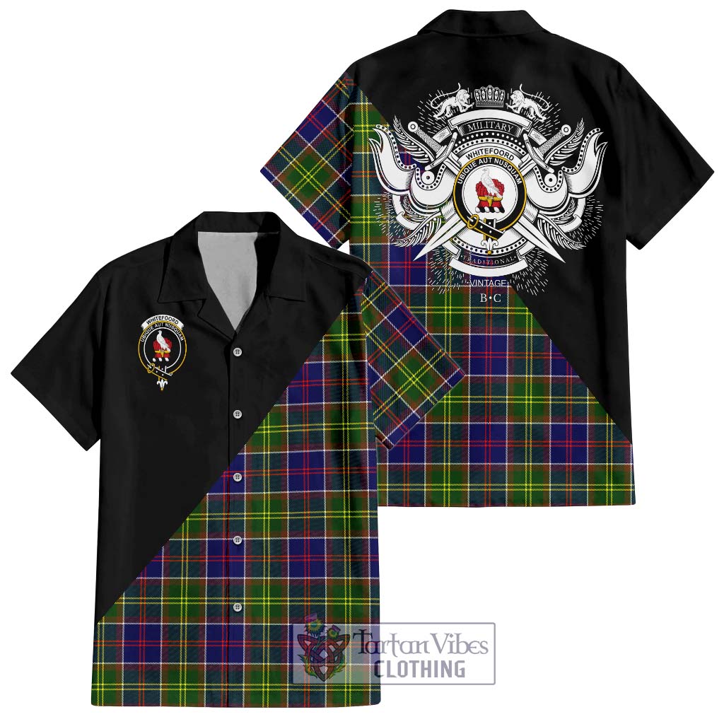 Tartan Vibes Clothing Whitefoord Modern Tartan Short Sleeve Button Shirt with Family Crest and Military Logo Style