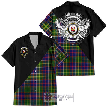 Whitefoord Tartan Short Sleeve Button Shirt with Family Crest and Military Logo Style