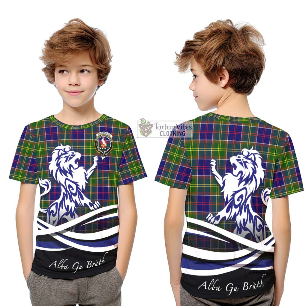 Whitefoord Tartan Kid T-Shirt with Alba Gu Brath Regal Lion Emblem Youth XL Size14 - Tartanvibesclothing Shop