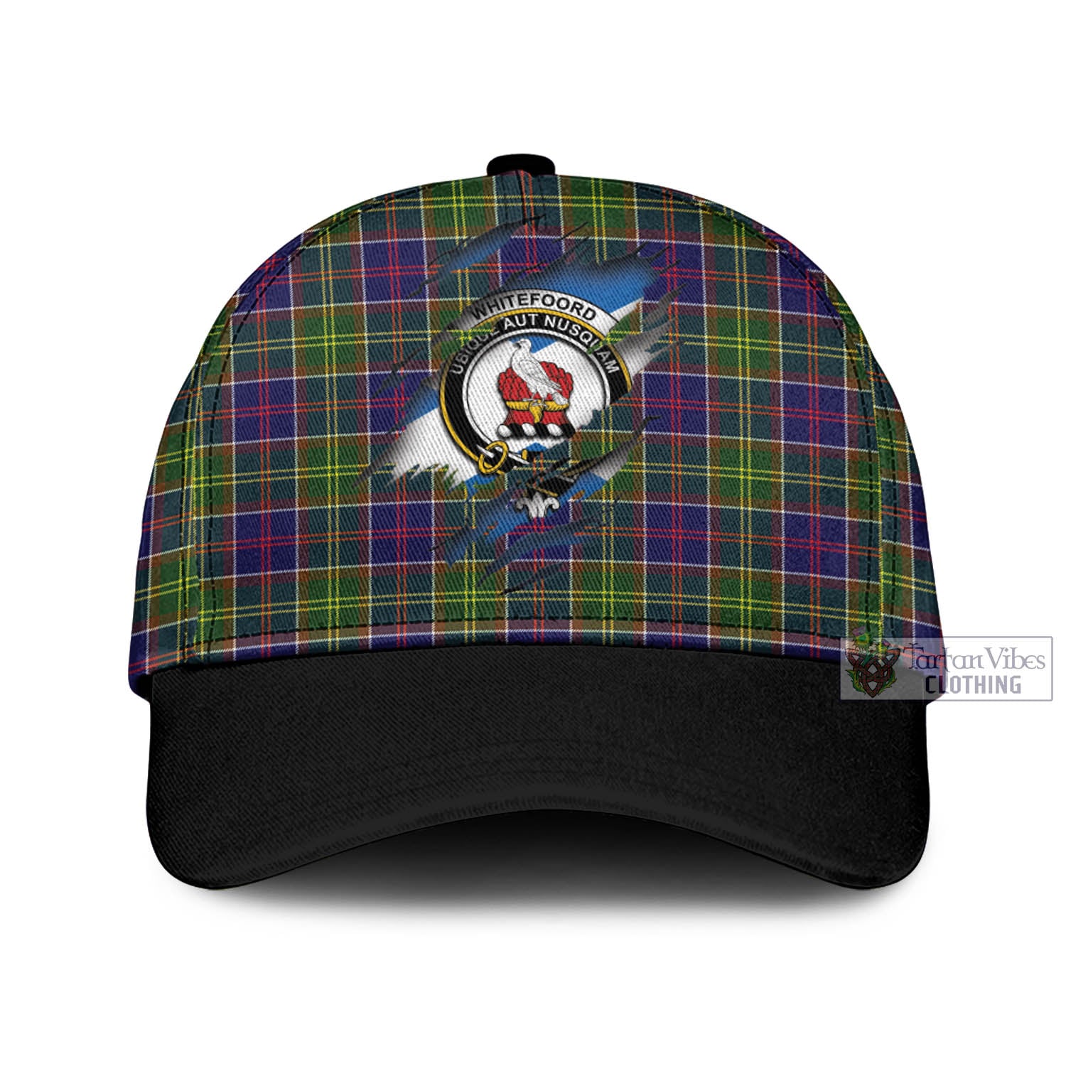 Tartan Vibes Clothing Whitefoord Modern Tartan Classic Cap with Family Crest In Me Style