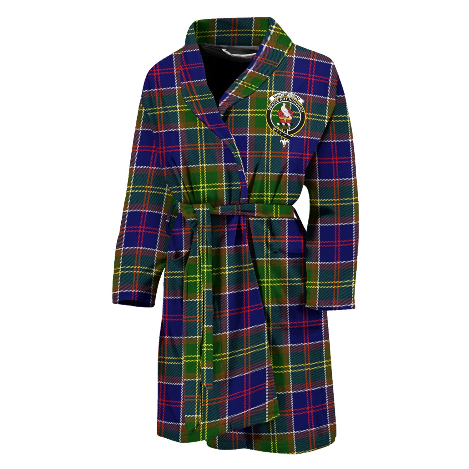 Whitefoord Tartan Bathrobe with Family Crest Unisex M - Tartan Vibes Clothing